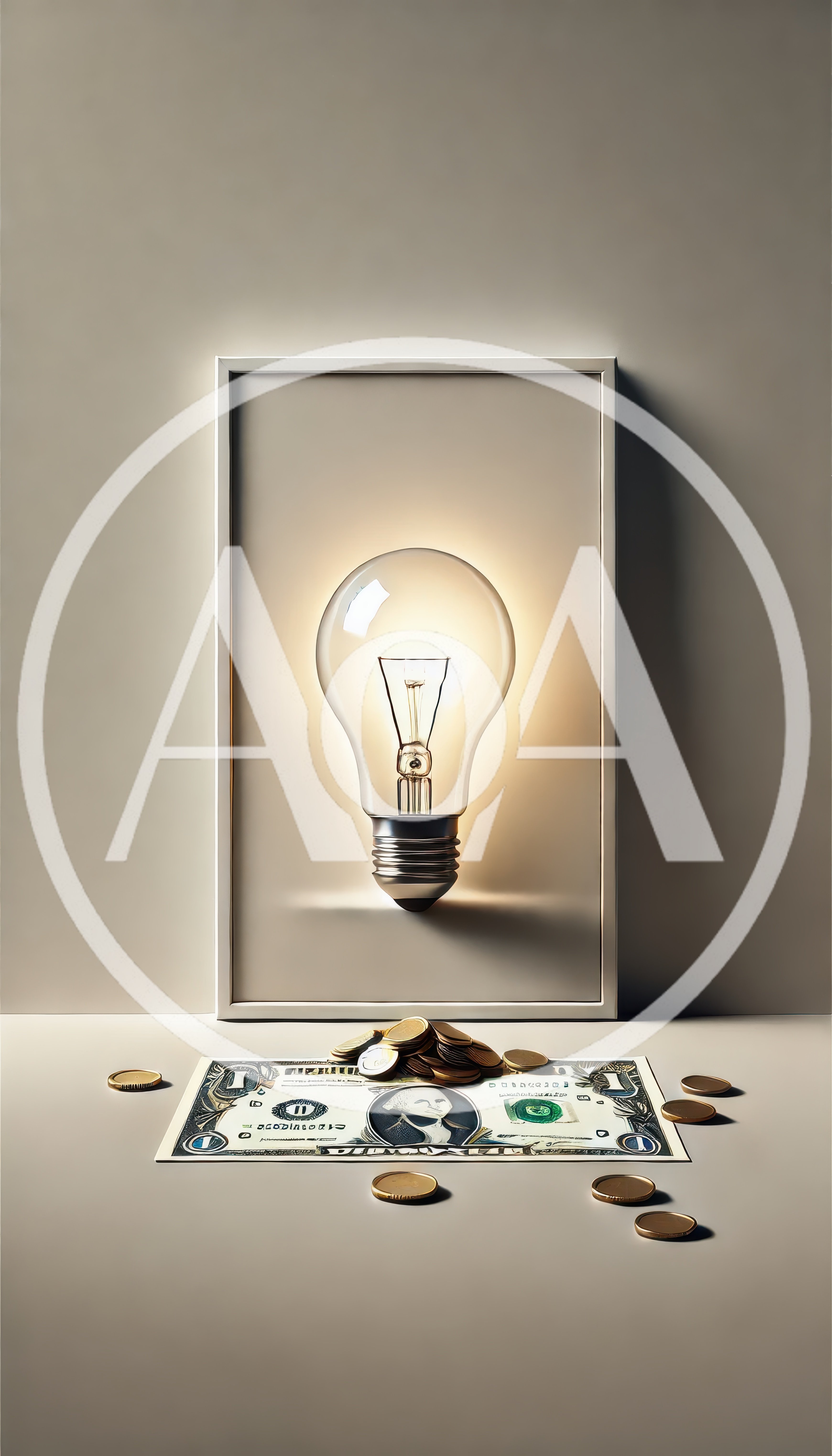 Light Bulb Inside Picture Frame With Money