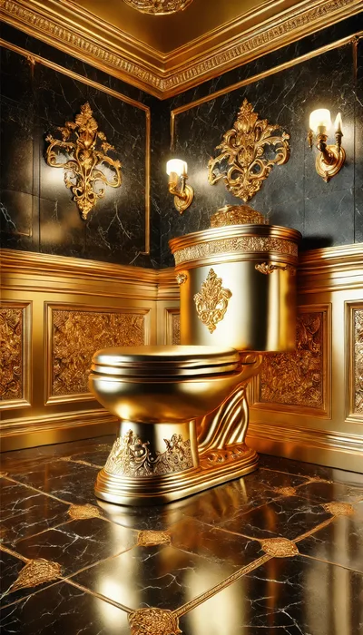 Luxury Gold Toilet in Opulent Black Marble Bathroom