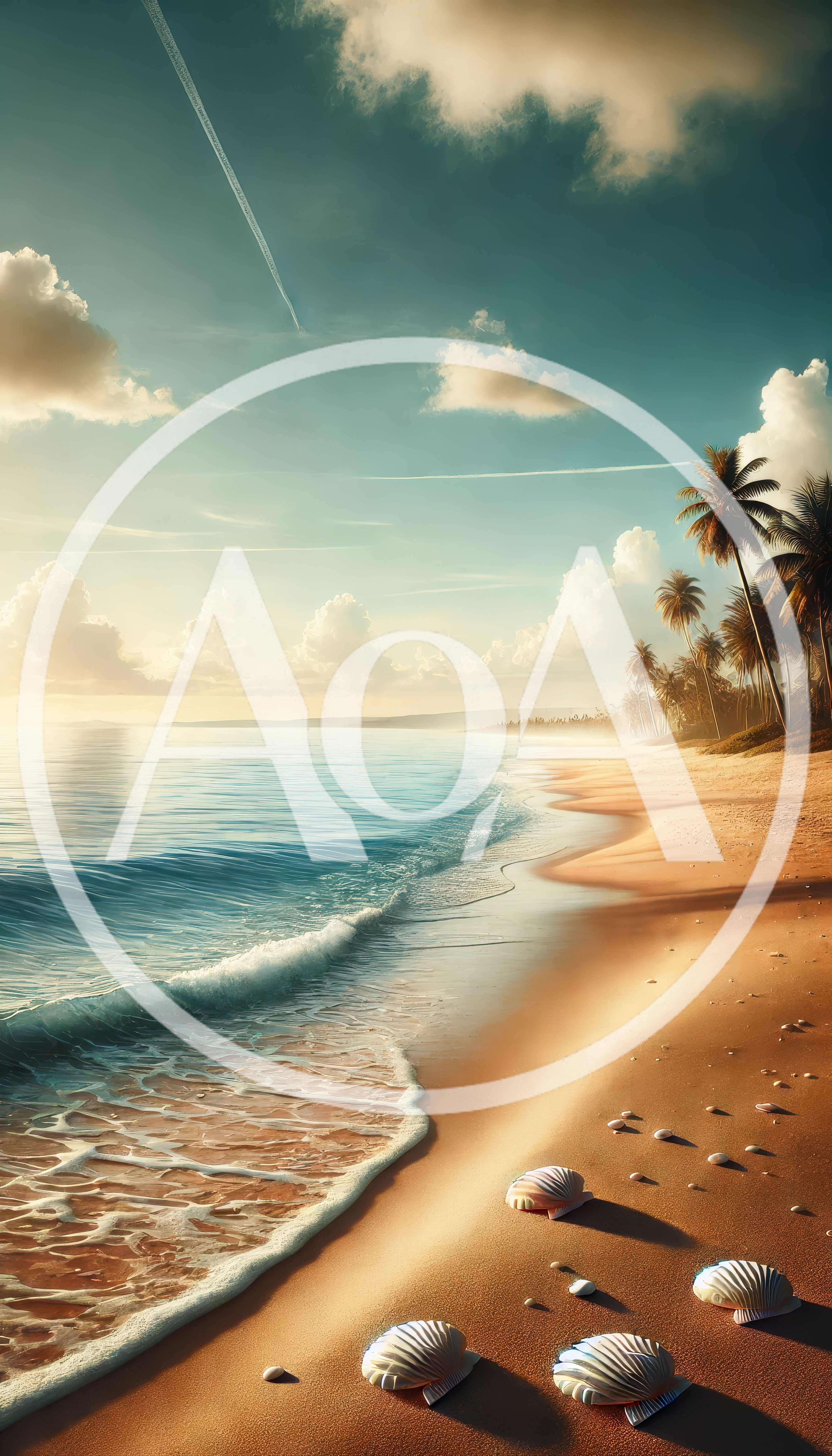 Tropical Beach Shoreline With Seashells At Sunset