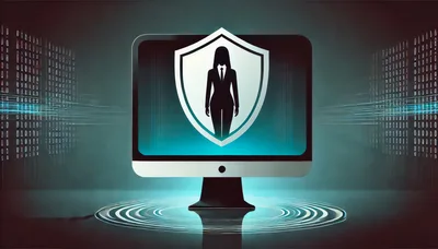 Cybersecurity Concept With Digital Shield And Business Silhouette