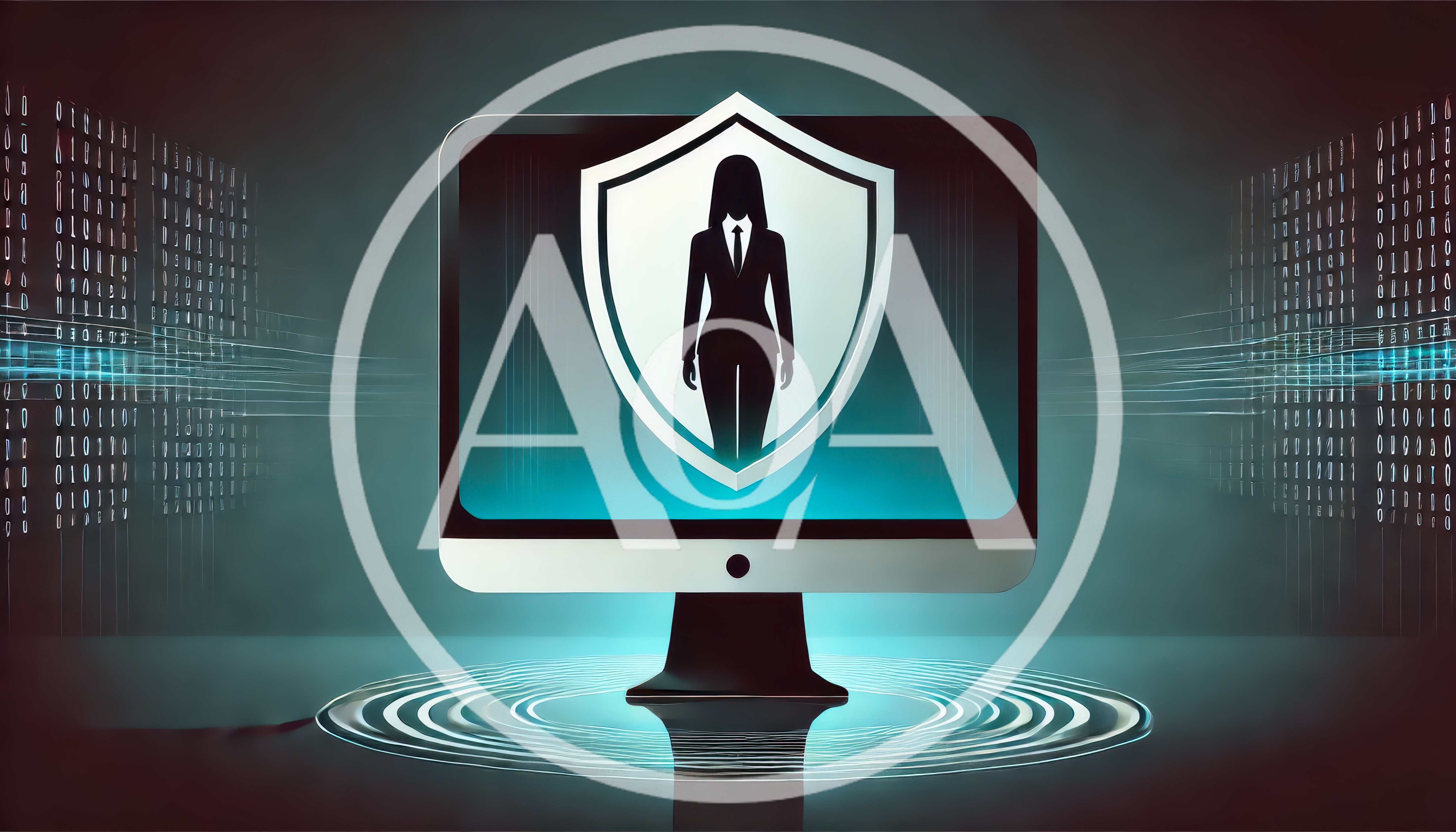 Cybersecurity Concept With Digital Shield And Business Silhouette