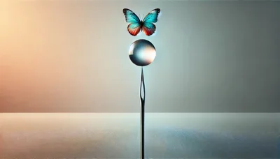 Blue Butterfly Perched Atop A Metallic Sphere