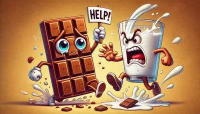 Cartoon Chocolate Bar Running From Angry Glass Of Milk