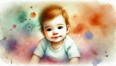 Watercolor Portrait Of A Smiling Baby