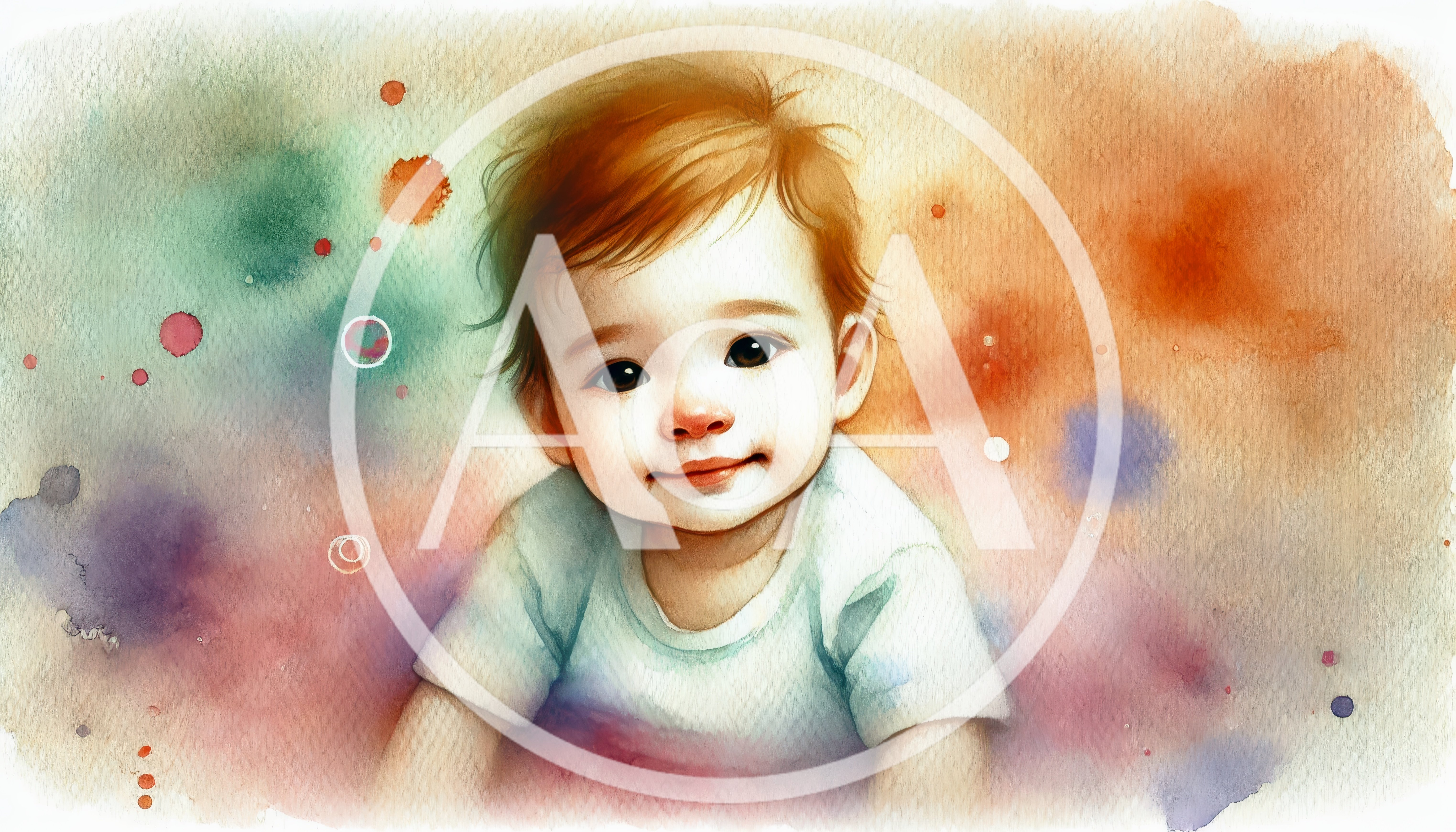 Watercolor Portrait Of A Smiling Baby