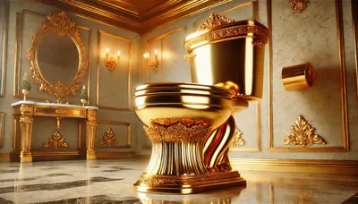 Luxurious Ornate Gold Toilet in Opulent Bathroom Interior