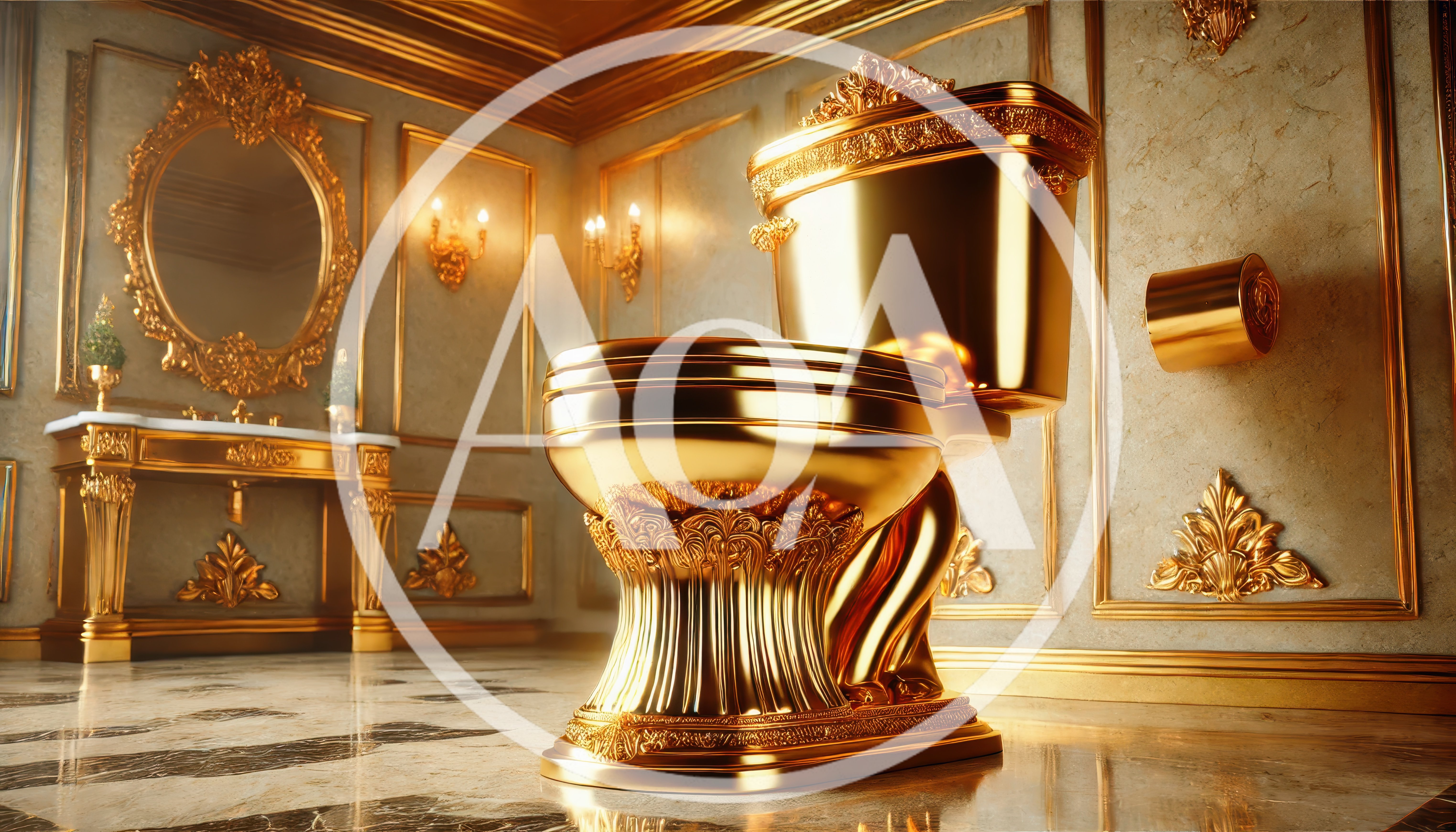 Luxurious Ornate Gold Toilet in Opulent Bathroom Interior