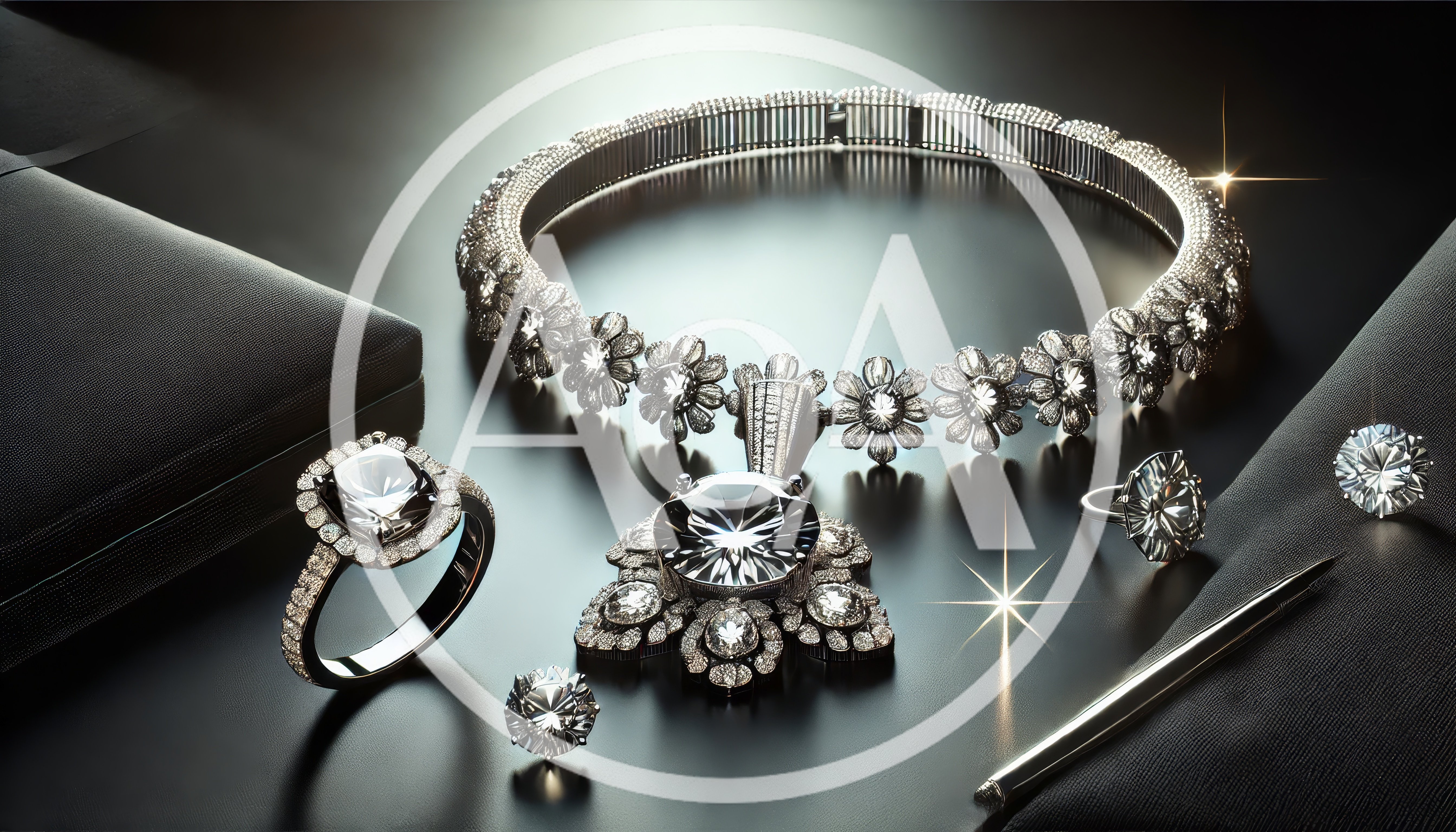 Luxury Diamond Jewelry Set on Dark Background
