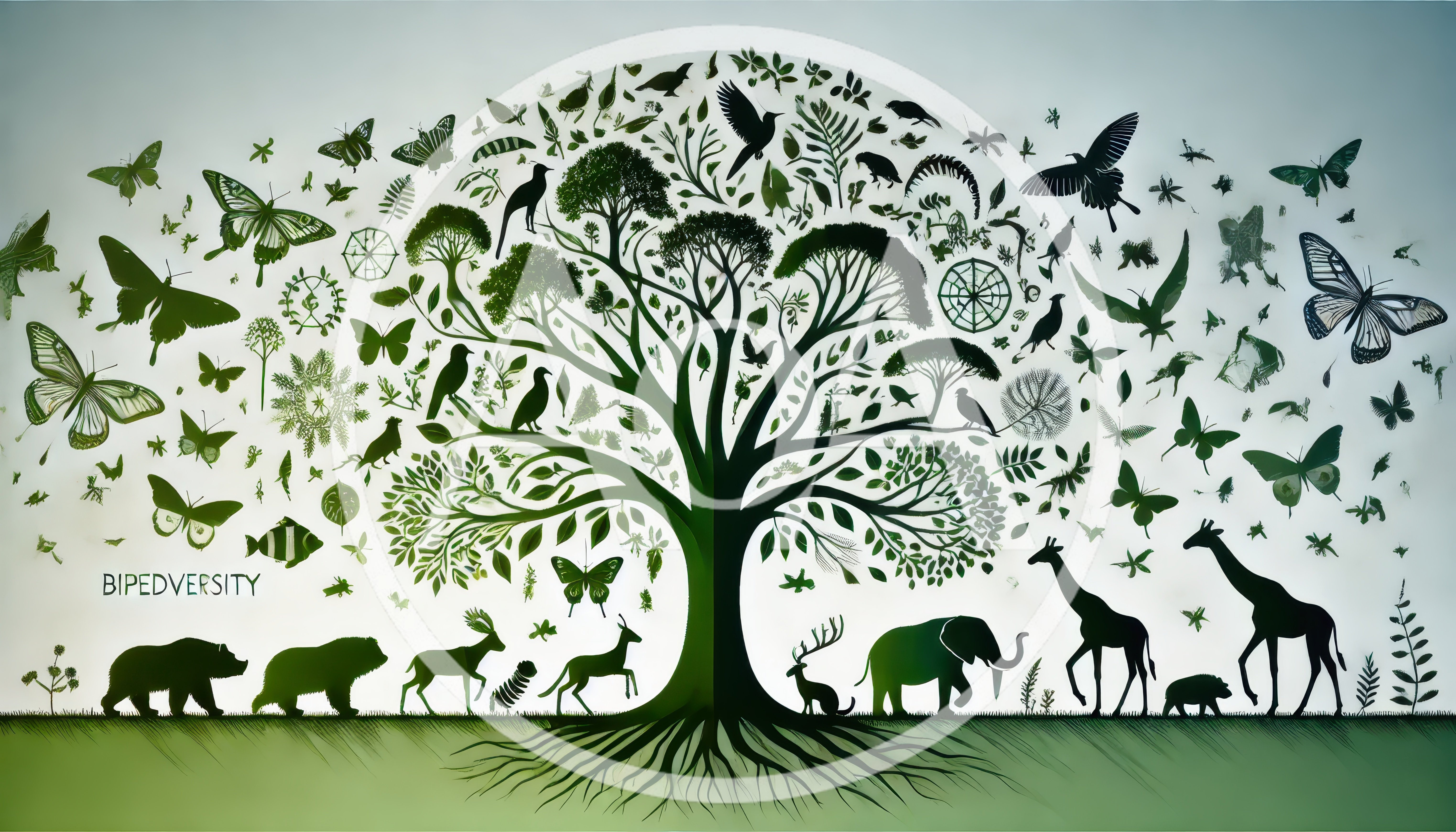 Silhouette Tree Of Life With Diverse Wildlife And Insects