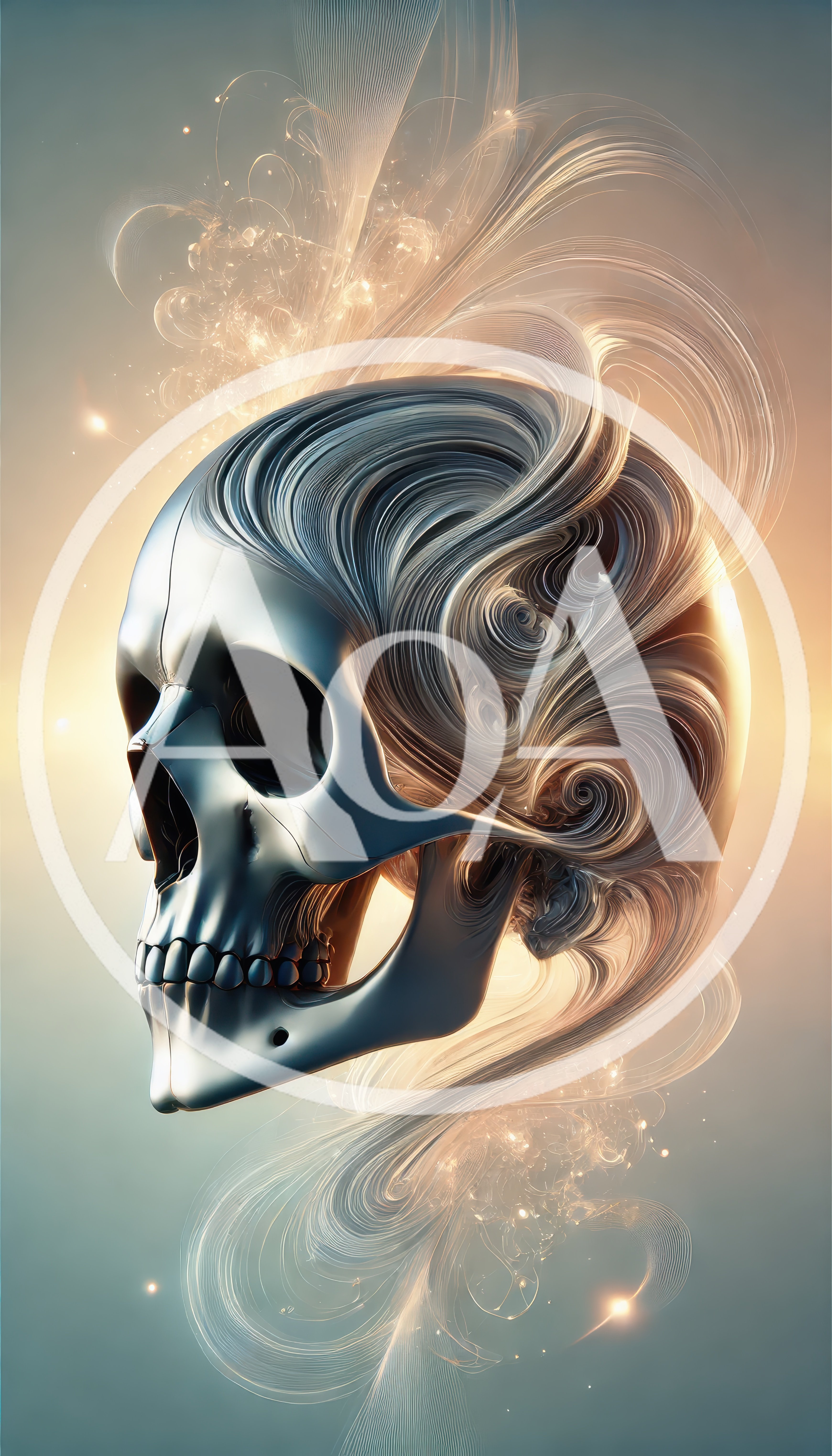 Abstract Metallic Skull With Flowing Ethereal Light Trails