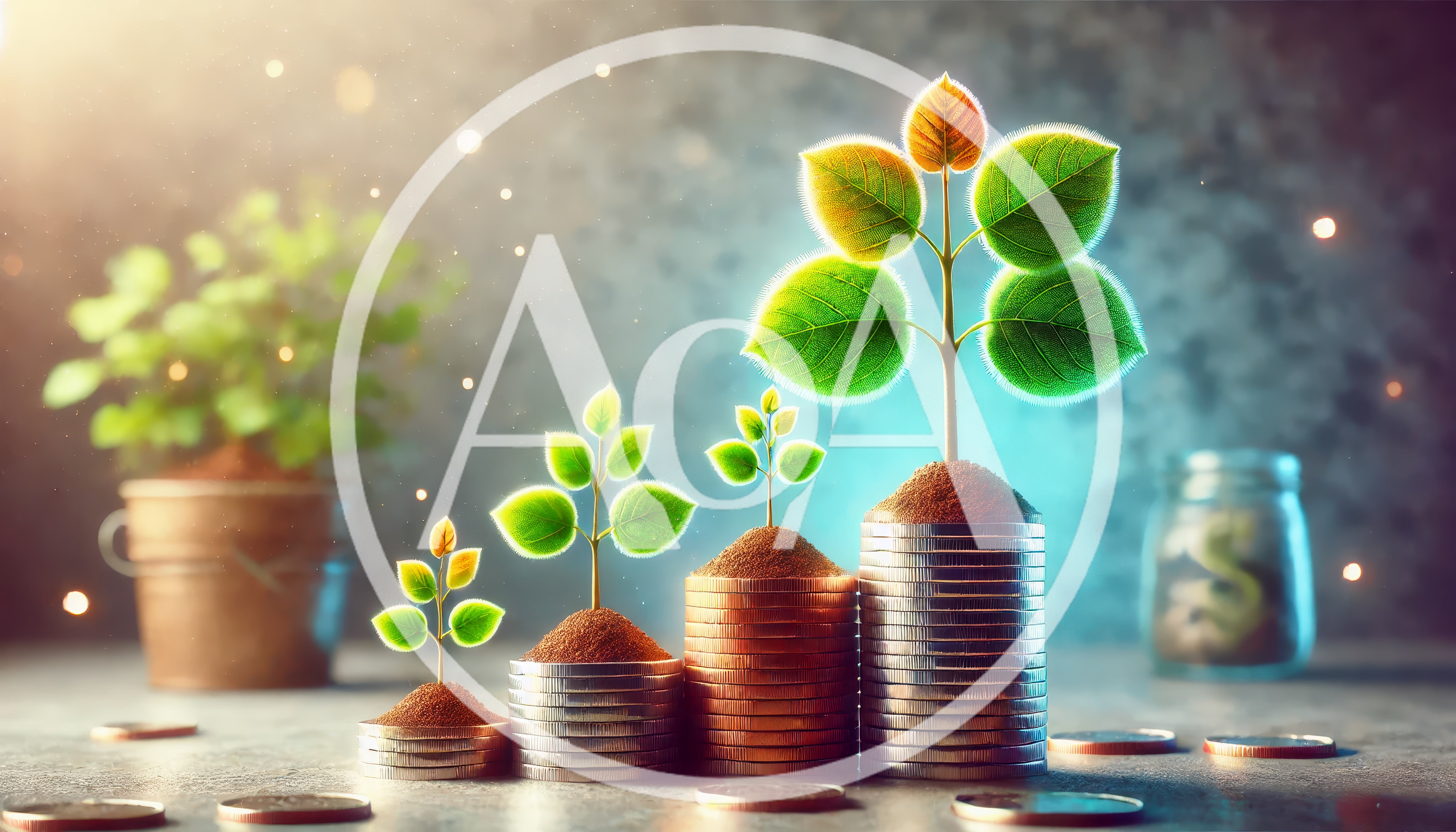 Small Plants Growing Out Of Stacks Of Coins