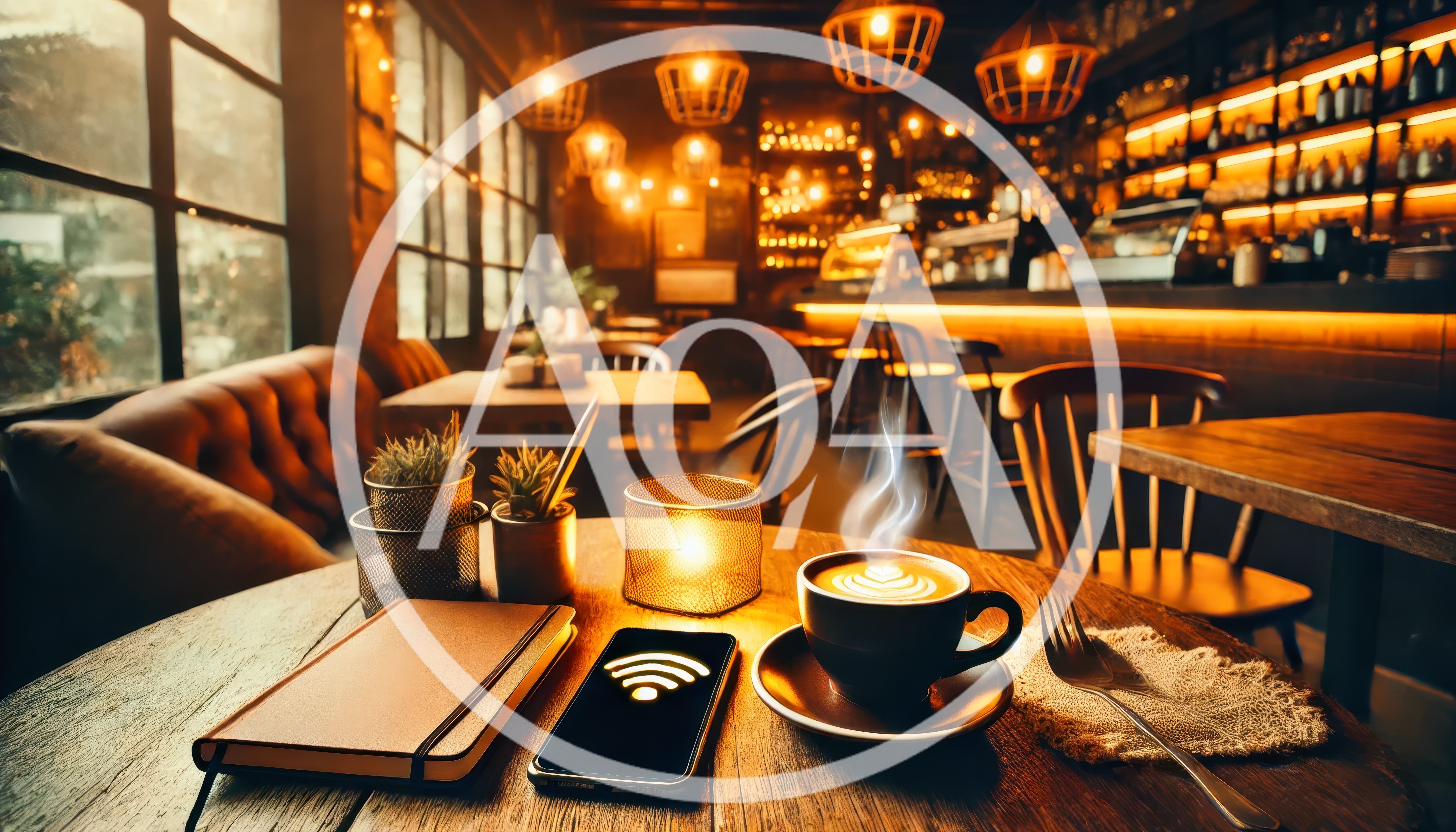 Coffee Cup and Smartphone on Cafe Table