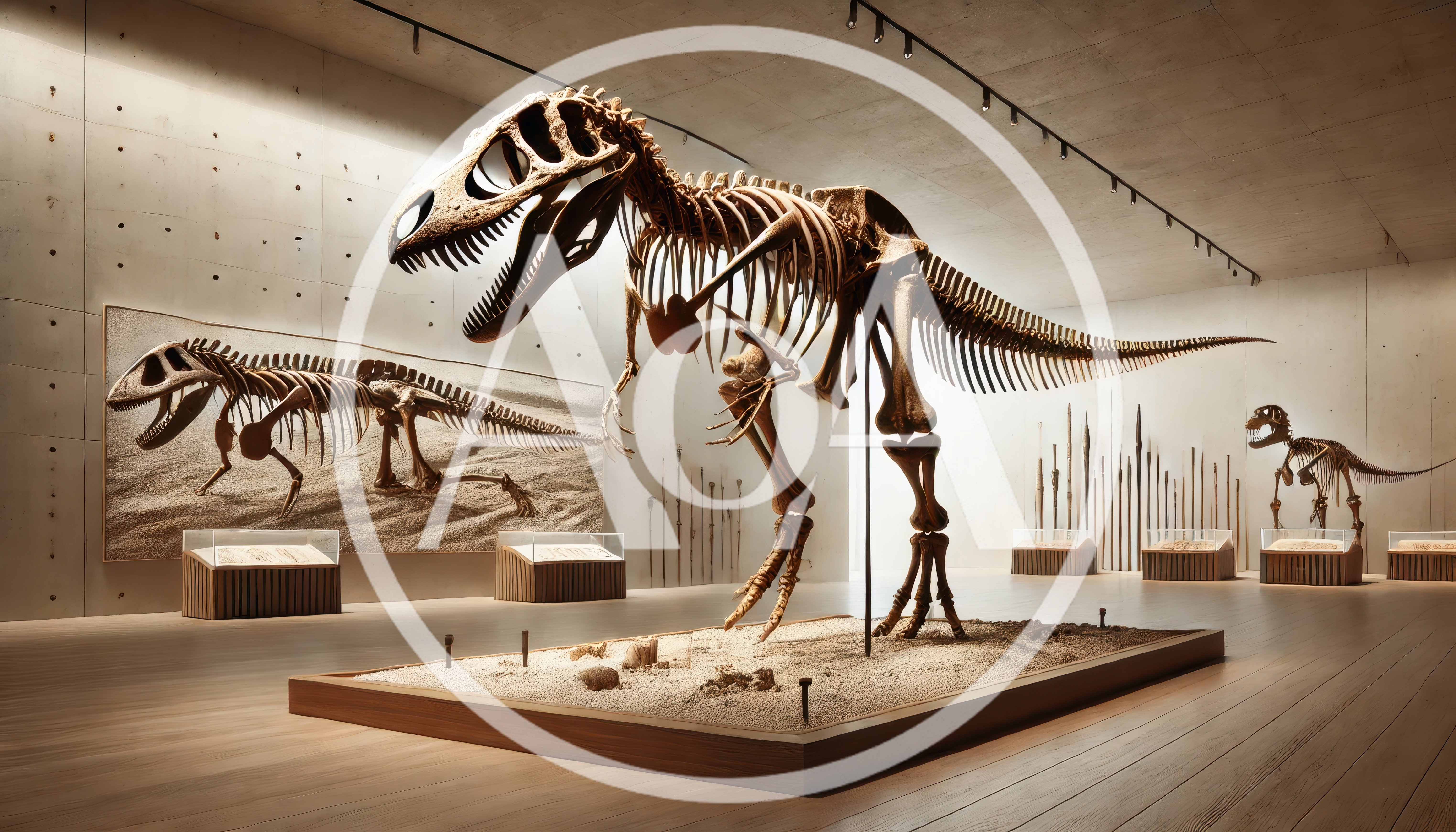 Dinosaur Skeleton Exhibits In A Modern Museum Gallery