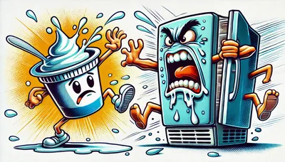 Cartoon Yogurt Cup Fleeing From An Angry Refrigerator