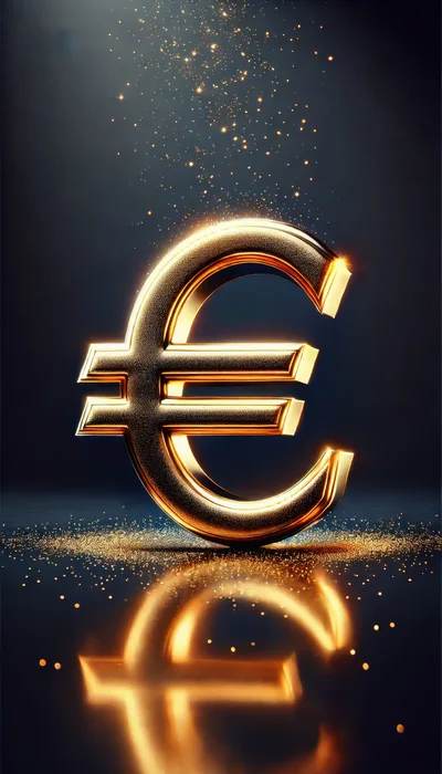 Golden Euro Currency Symbol With Glittering Particles