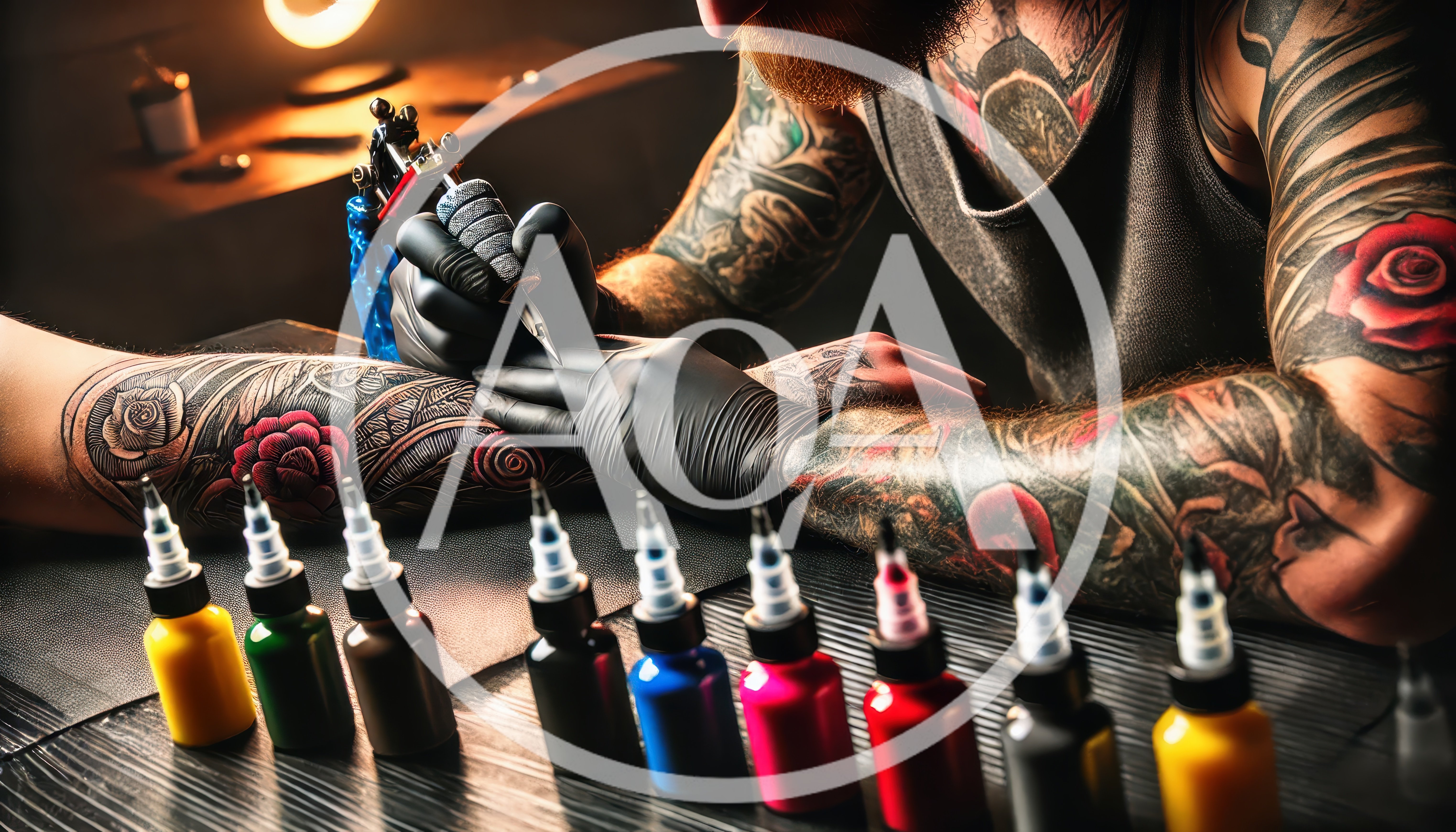Professional Tattoo Artist Working On A Client Arm