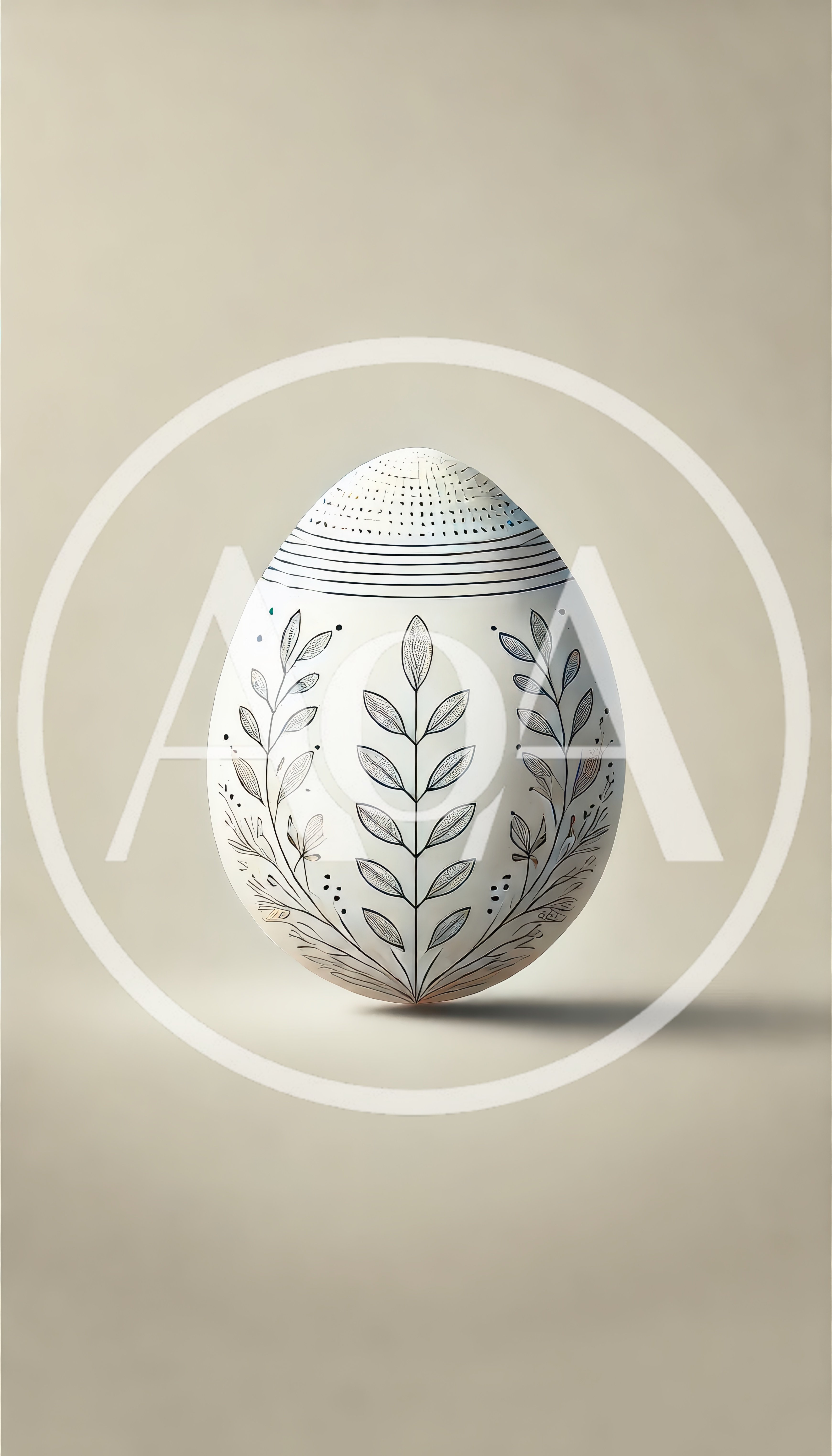 Minimalist Decorative Easter Egg With Botanical Line Art