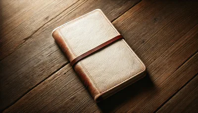 Vintage Leather Journal On Rustic Wooden Table