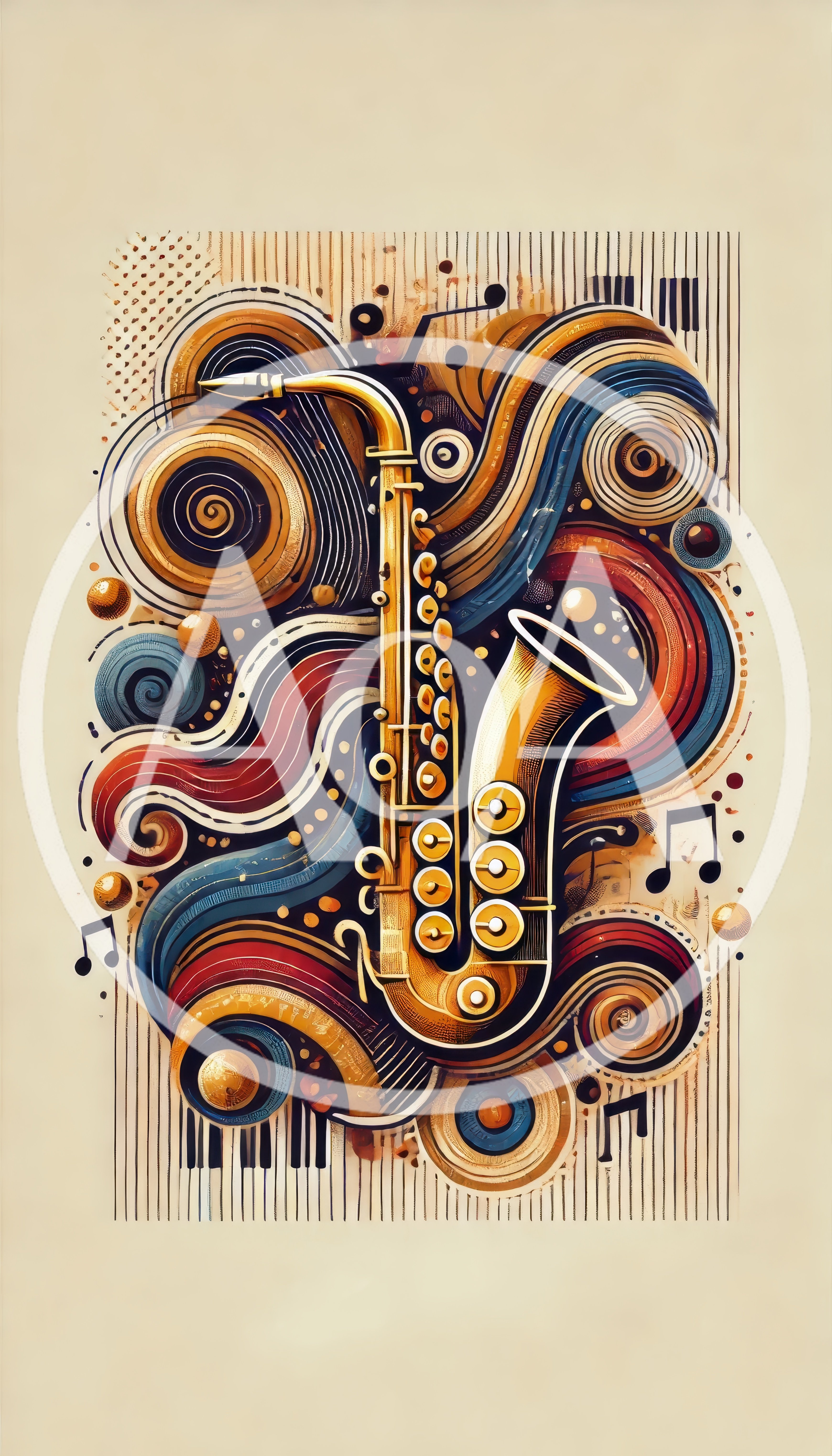 Abstract Jazz Saxophone Illustration With Musical Elements