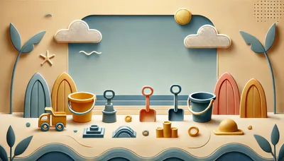Beach Themed Papercraft Illustration With Toys