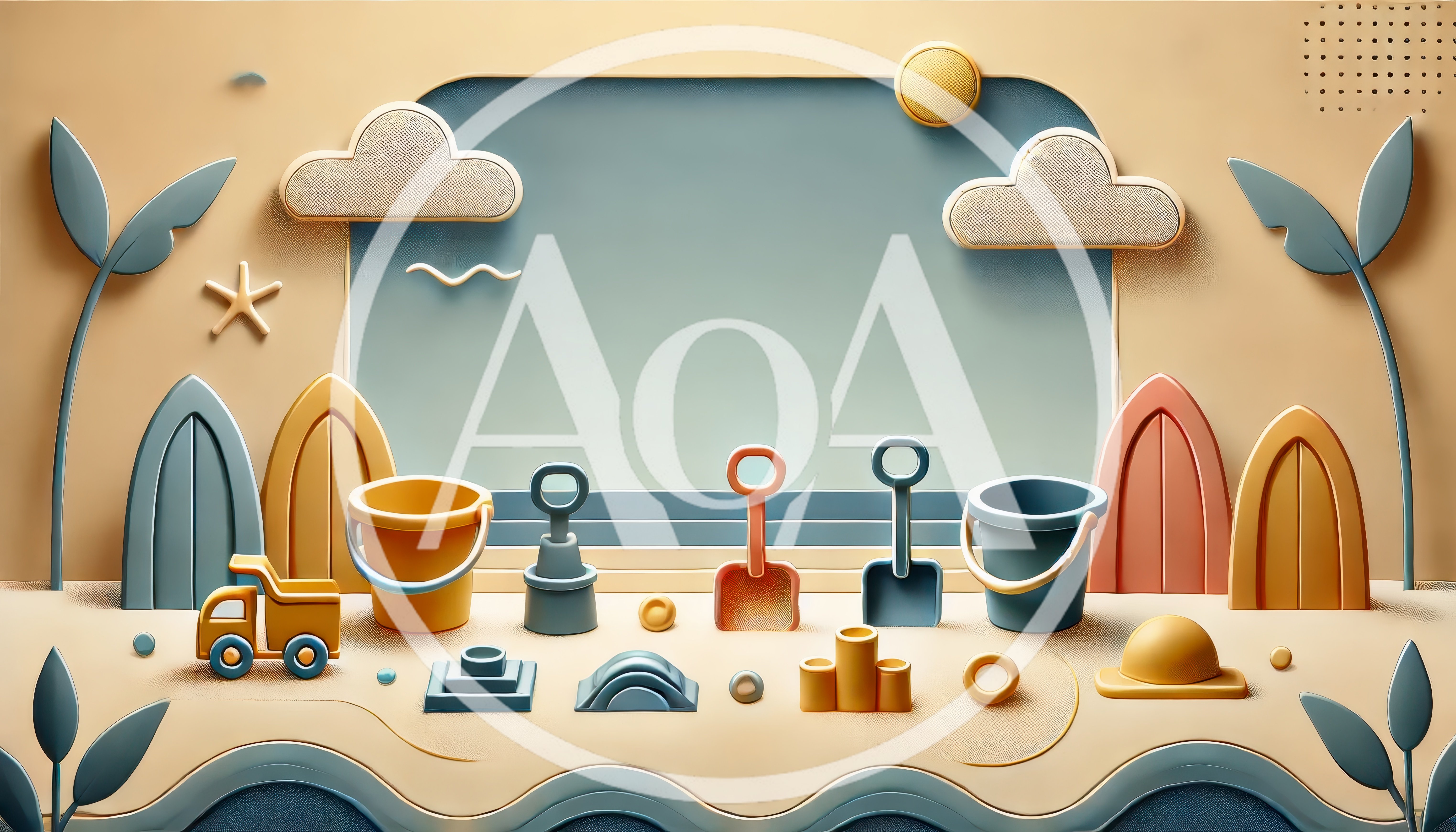 Beach Themed Papercraft Illustration With Toys