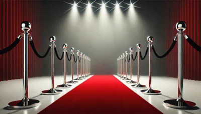 Red Carpet Entrance With Velvet Ropes And Spotlights