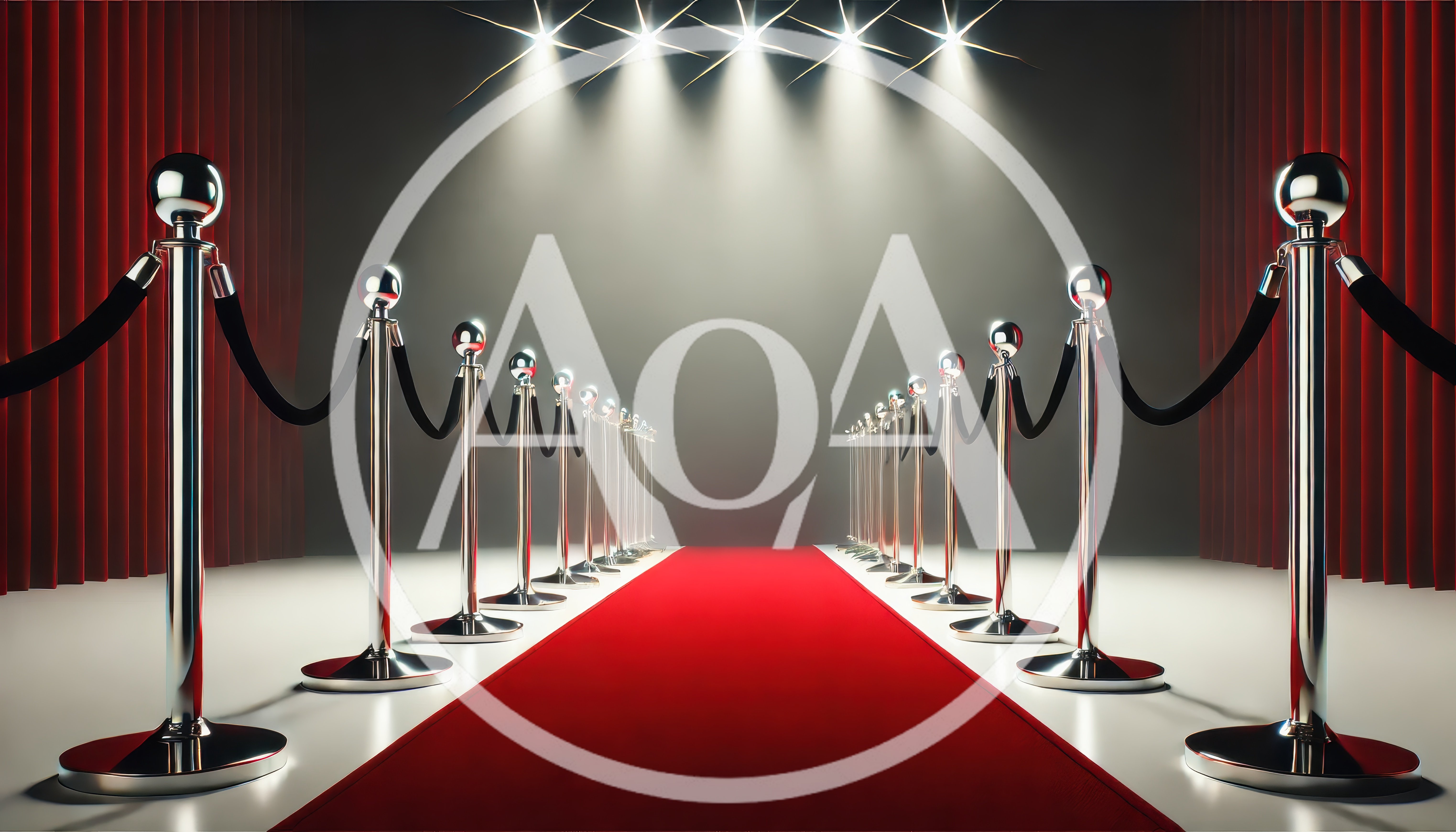 Red Carpet Entrance With Velvet Ropes And Spotlights