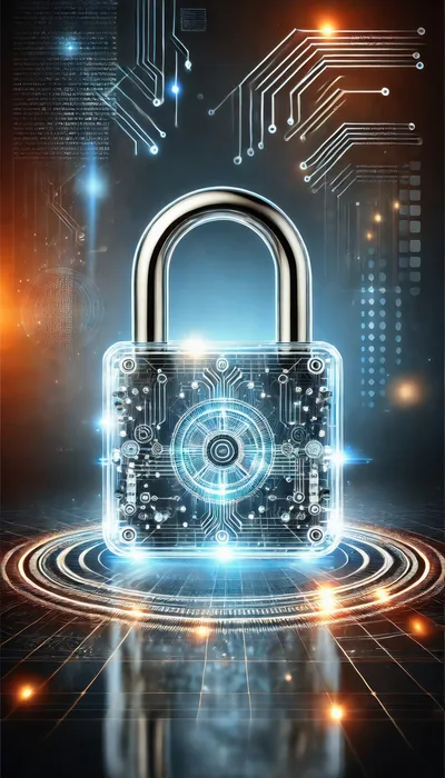Digital Security Padlock With Glowing Circuitry