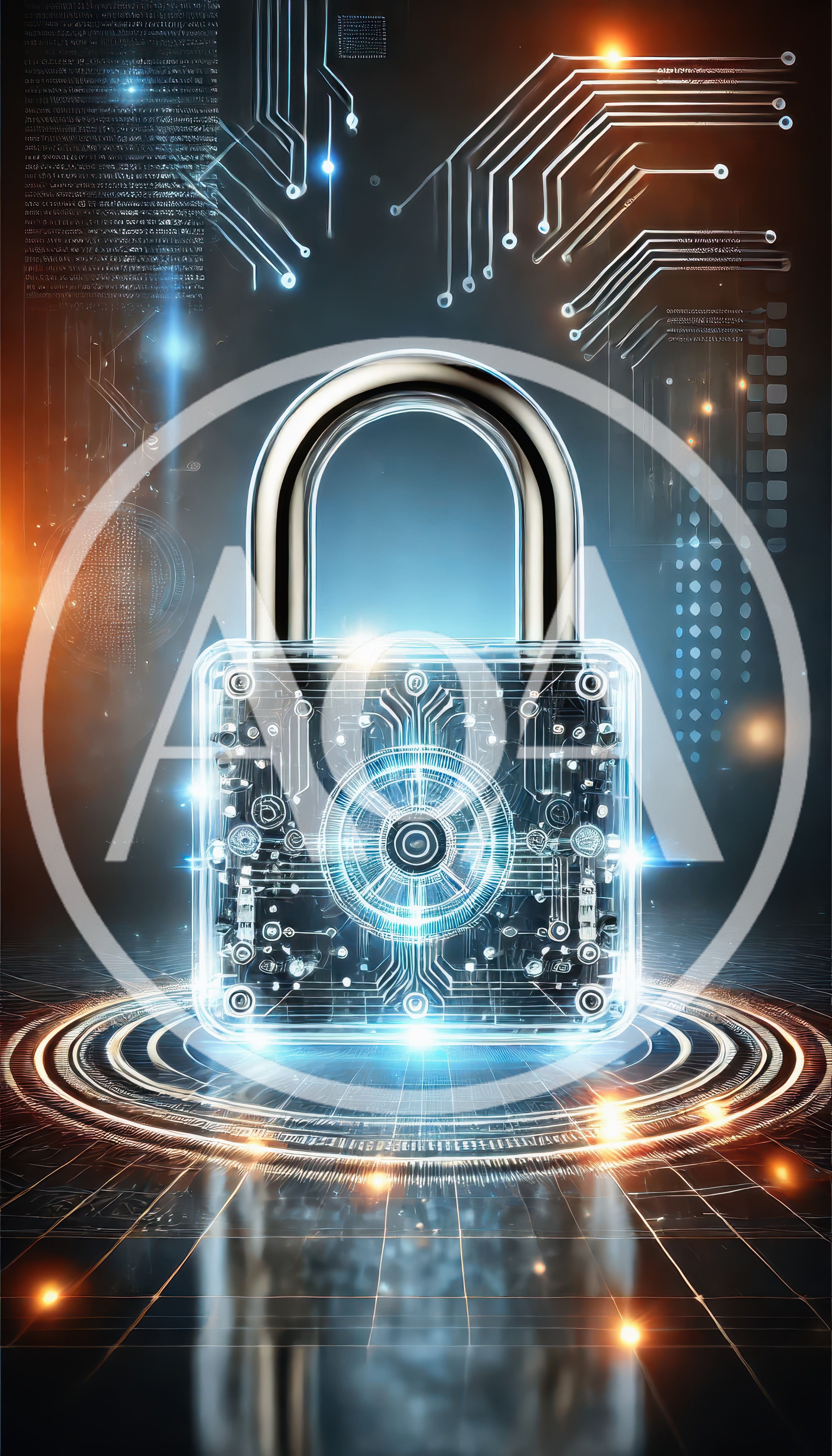 Digital Security Padlock With Glowing Circuitry