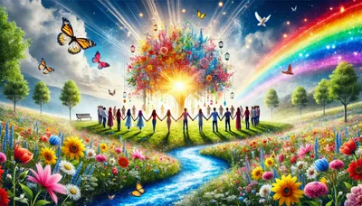 Diverse Group Holding Hands Around A Magical Tree