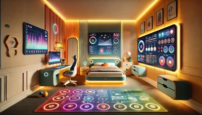 Futuristic Cyberpunk Bedroom With Neon Lighting And Digital Displays
