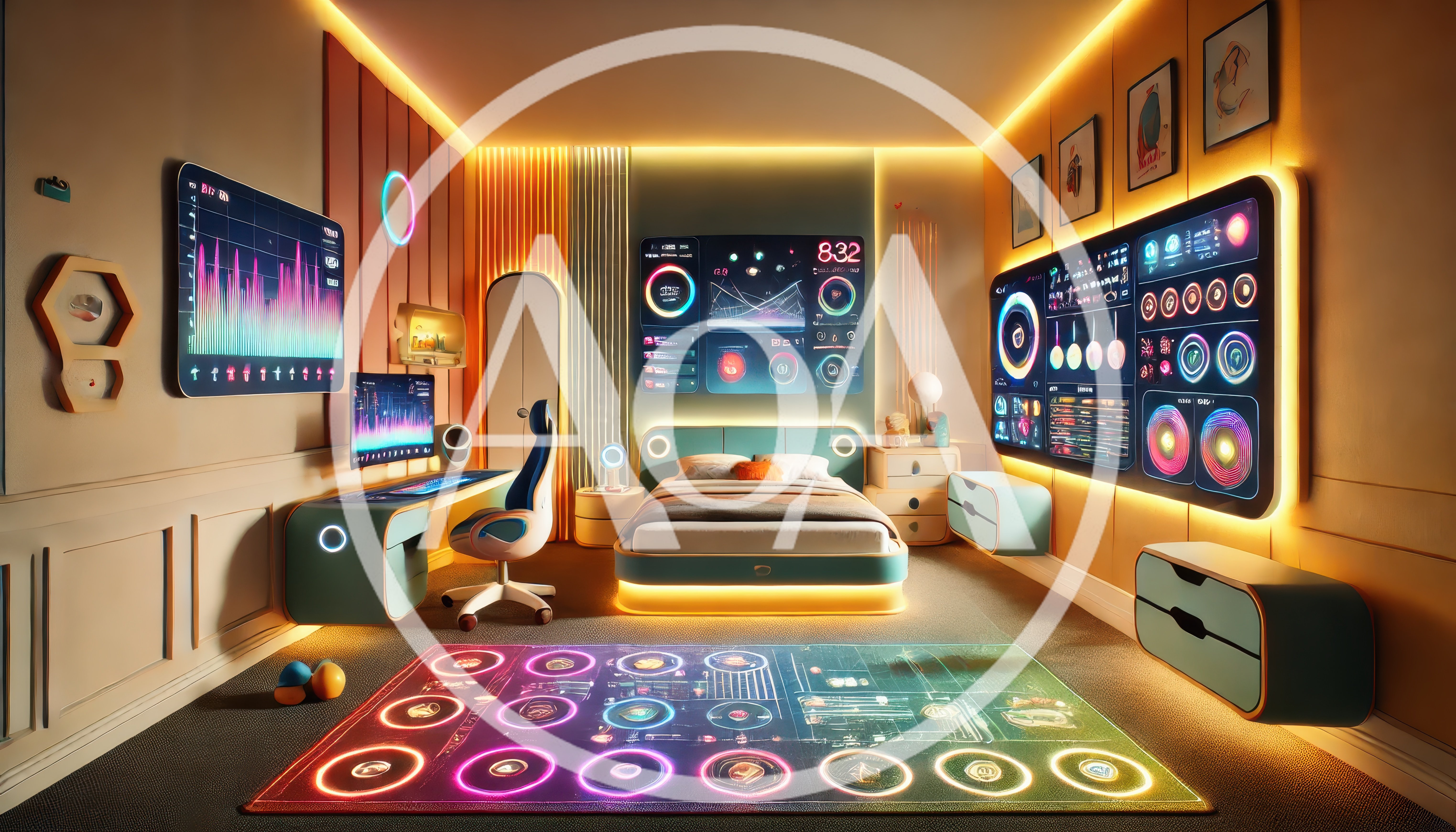 Futuristic Cyberpunk Bedroom With Neon Lighting And Digital Displays