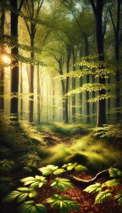 Sunlight Filtering Through A Lush Green Forest