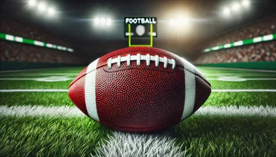 American Football Resting On Stadium Field Turf
