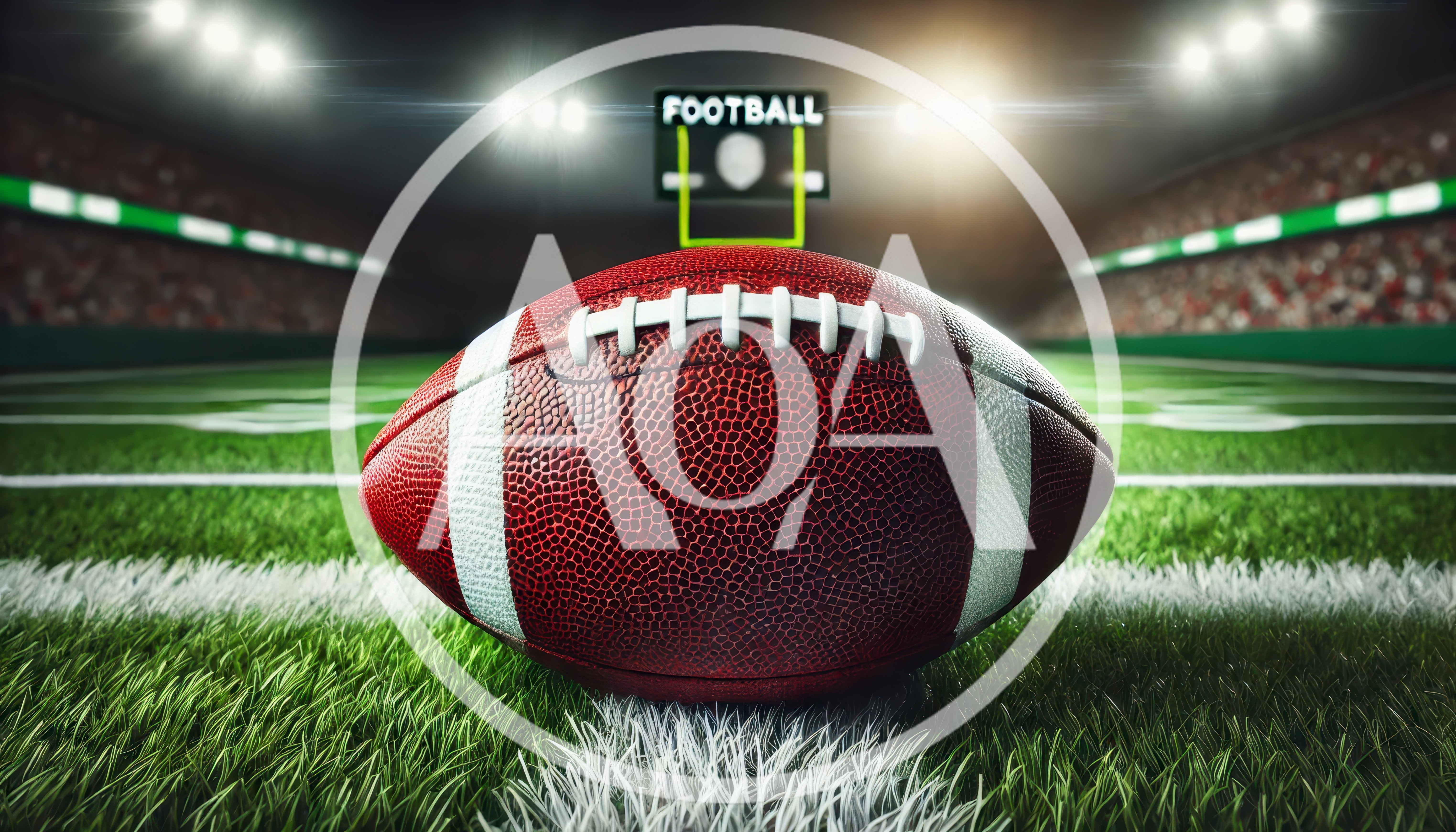 American Football Resting On Stadium Field Turf