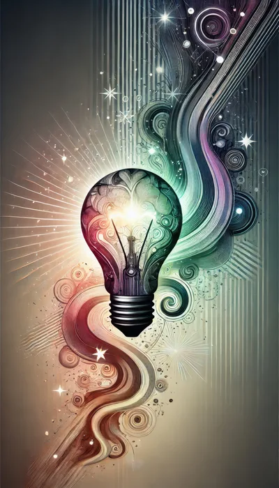 Abstract Glowing Light Bulb With Swirling Colorful Energy