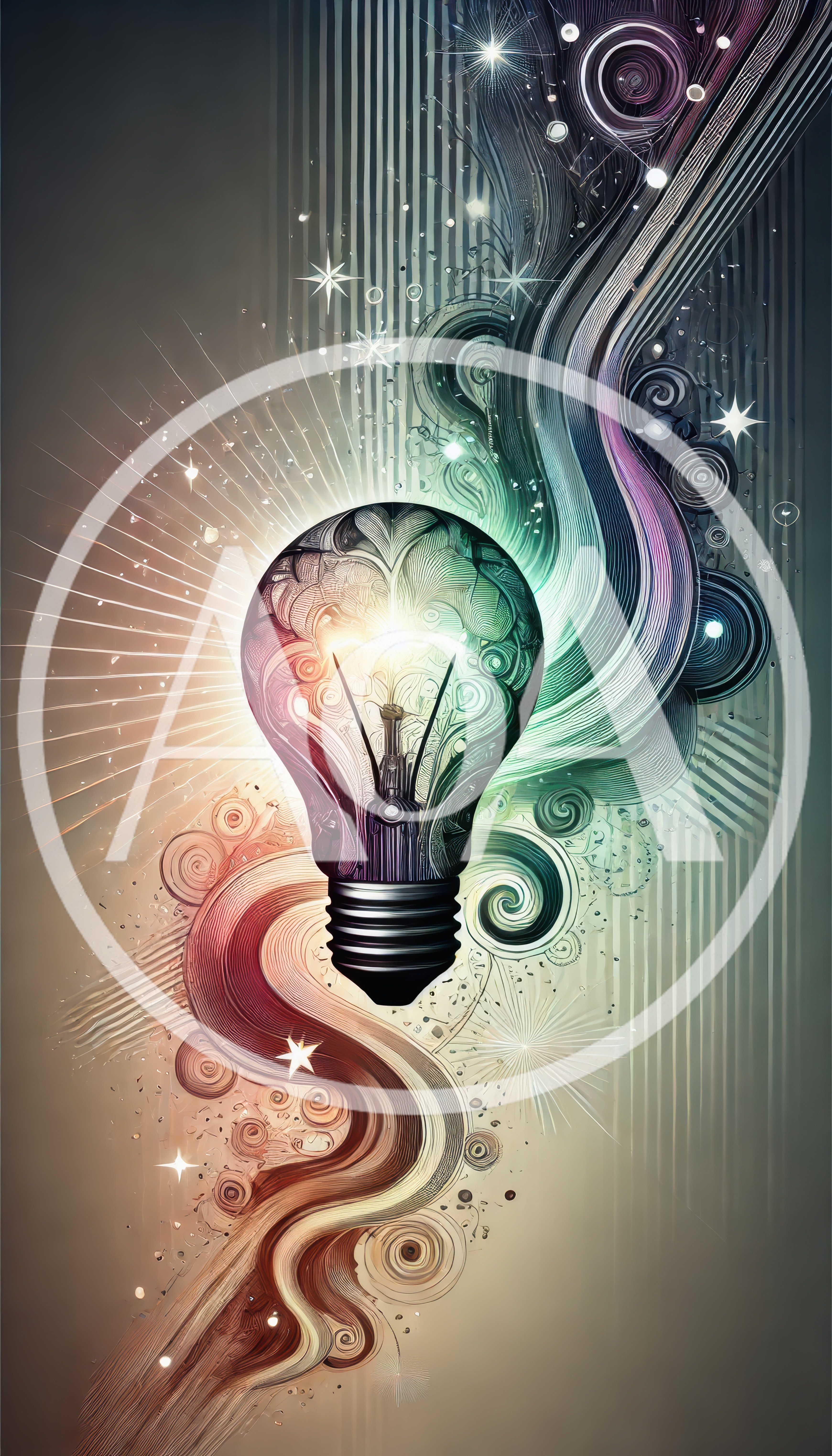 Abstract Glowing Light Bulb With Swirling Colorful Energy
