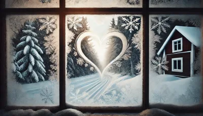 Heart Shape Drawn on Frosty Winter Window