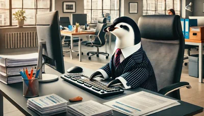 Professional Penguin Wearing A Suit Working In An Office