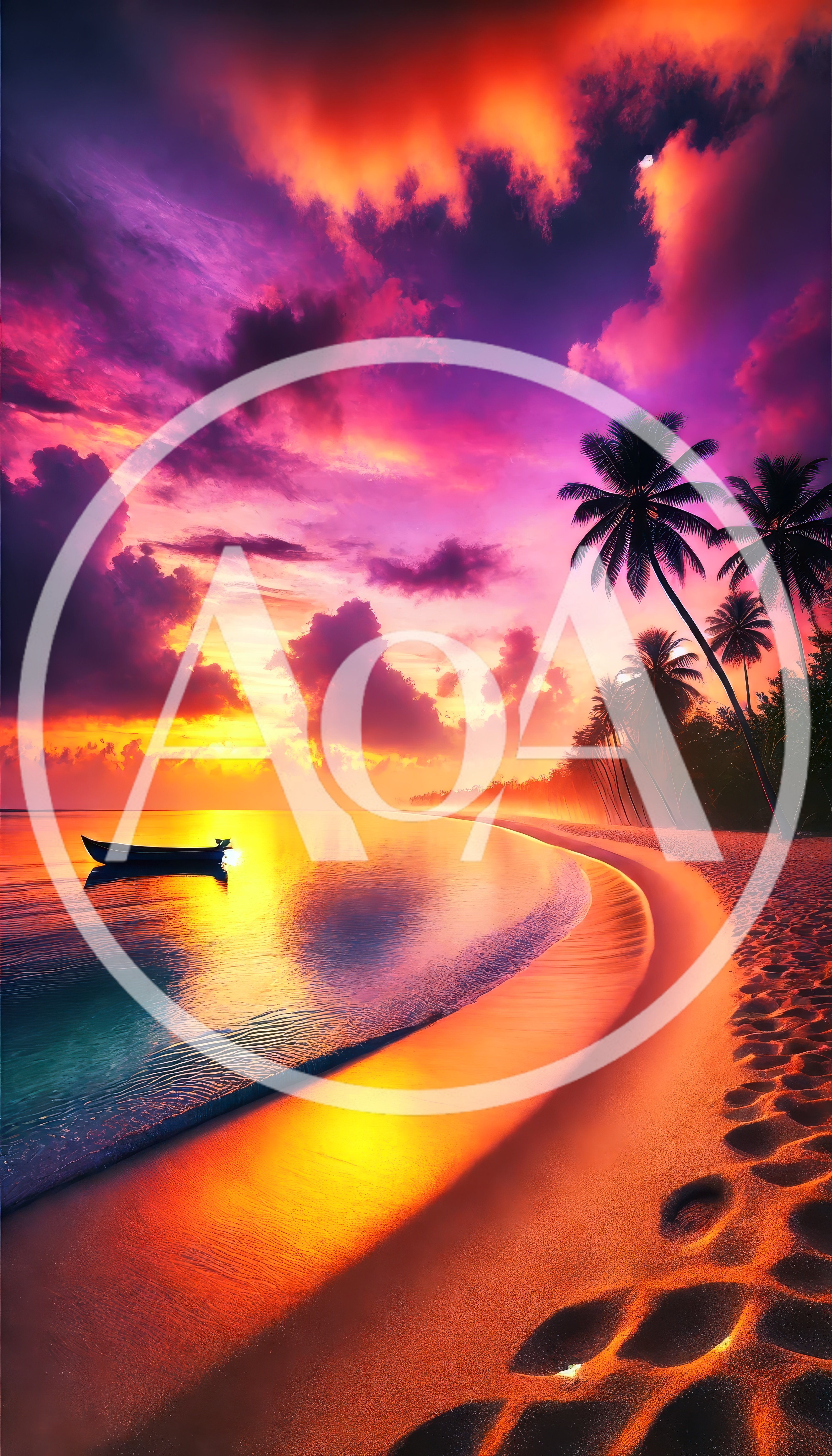 Tropical Beach Sunset With A Lone Boat