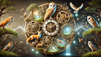 Surreal Clockwork Forest With Owls And Foxes