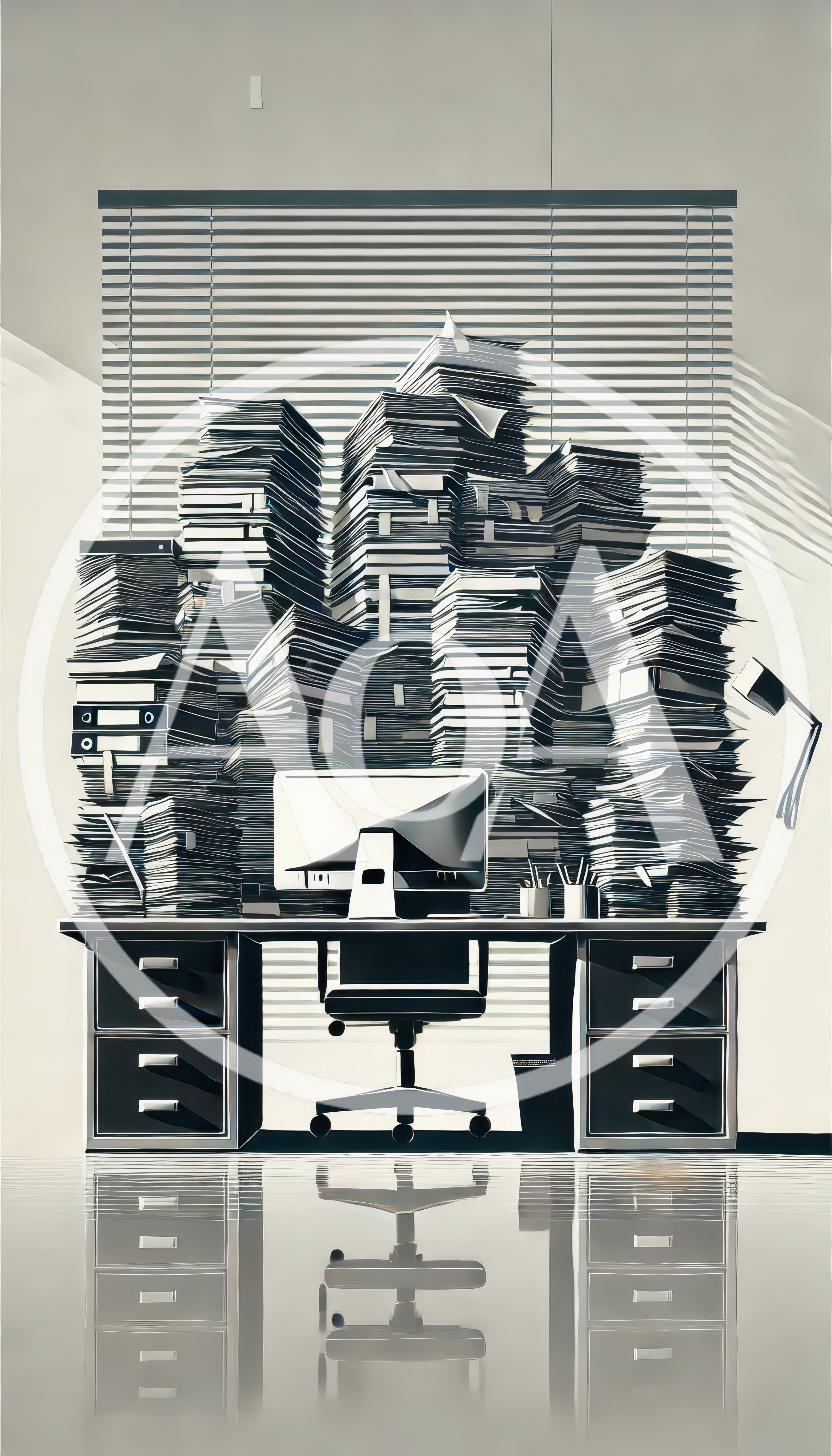 Overwhelmed Office Desk With Massive Paperwork Piles