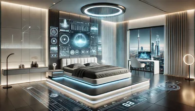 Futuristic Luxury Bedroom With Holographic Interface