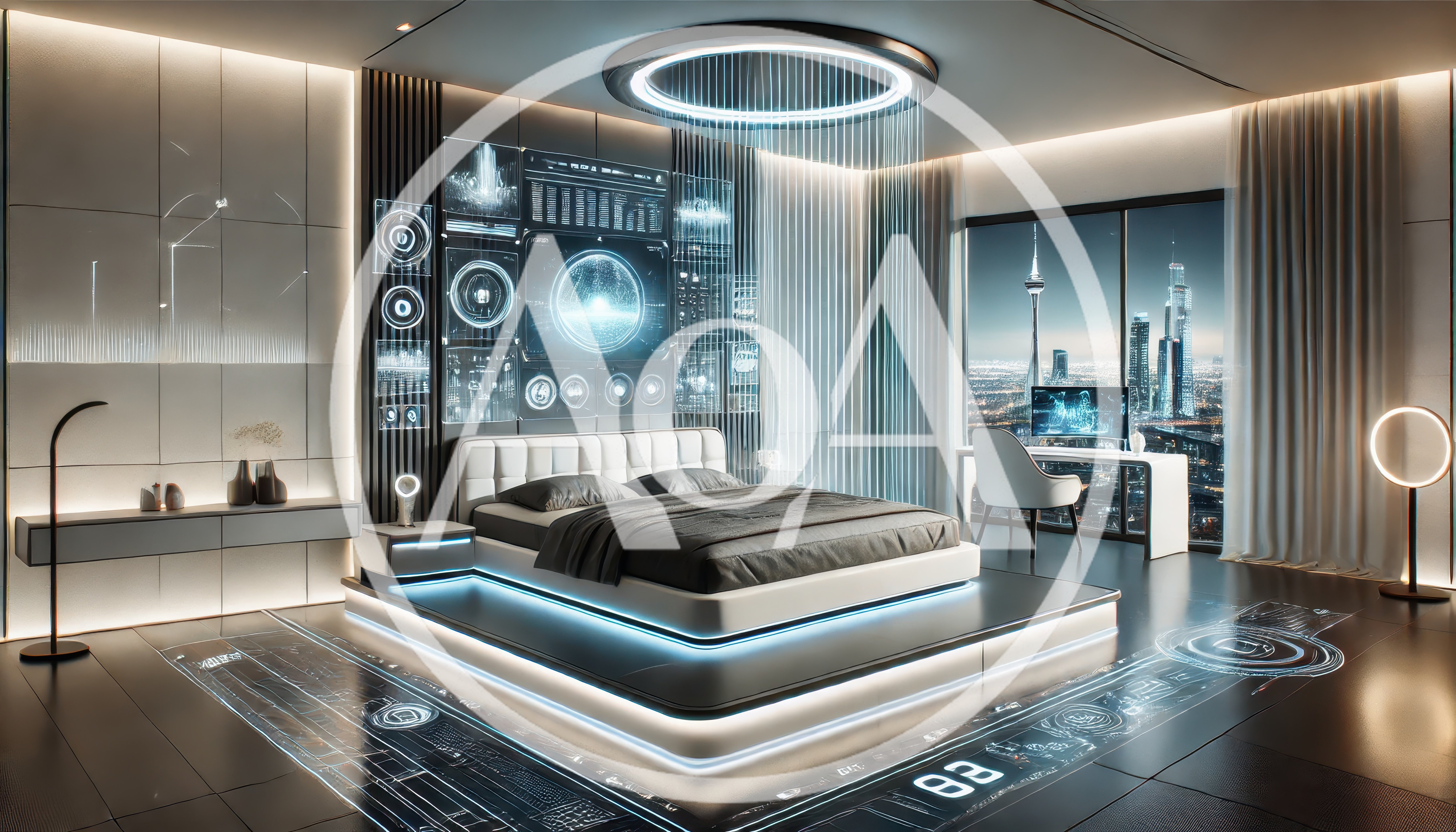 Futuristic Luxury Bedroom With Holographic Interface