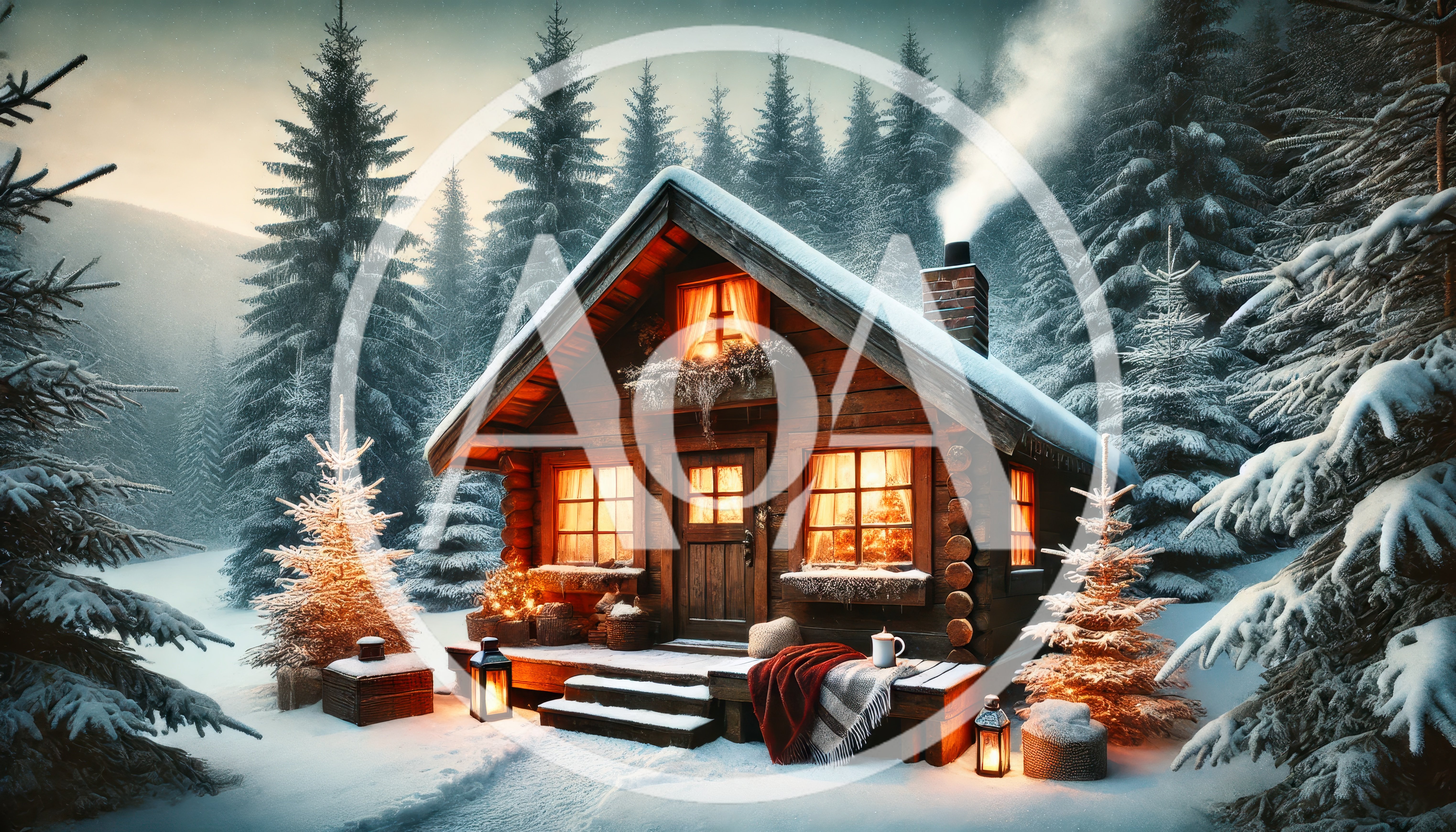 Cozy Log Cabin In Snowy Winter Forest
