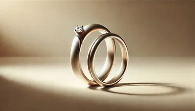 Two Elegant Gold Wedding Rings On A Neutral Background