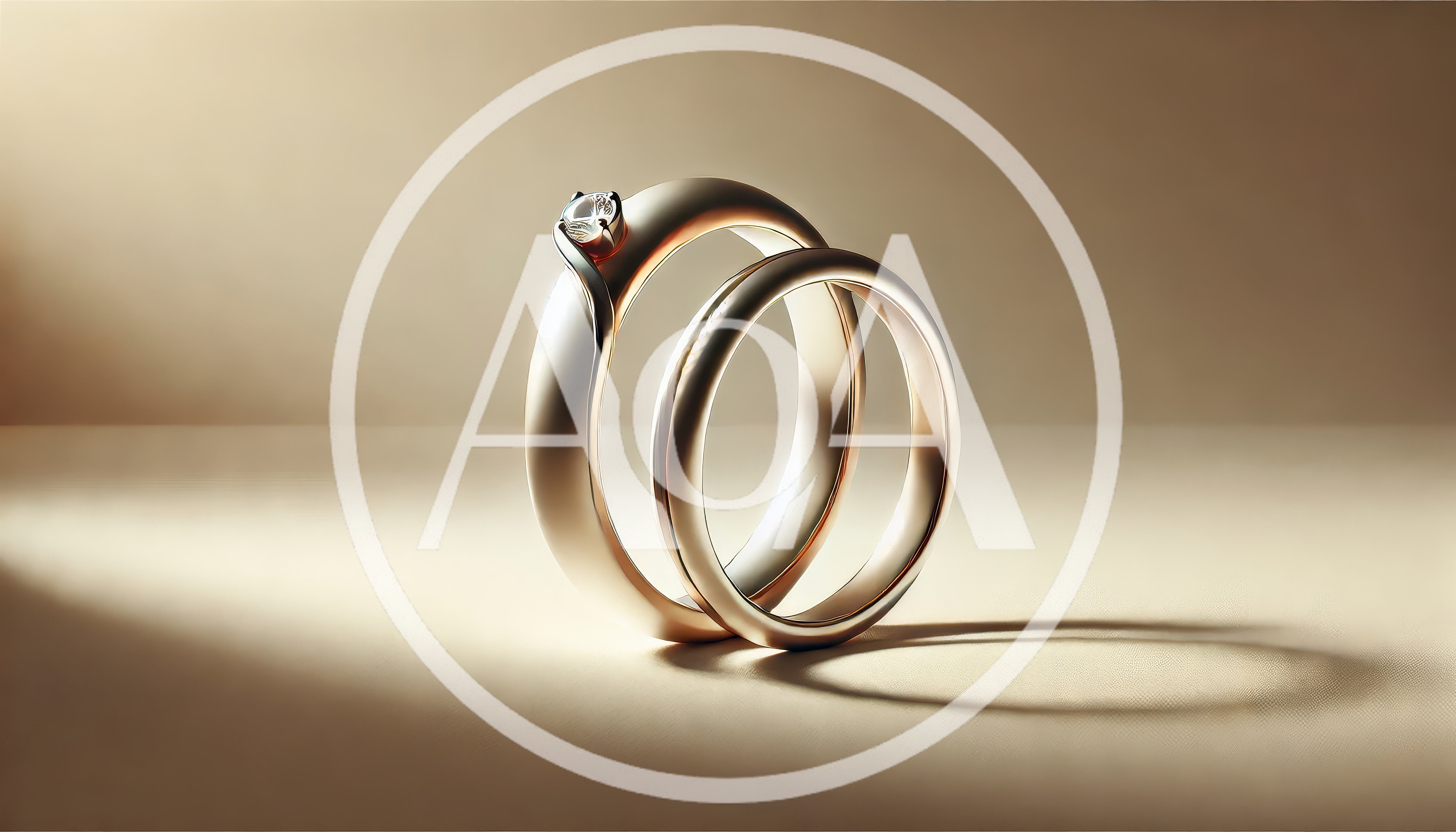 Two Elegant Gold Wedding Rings On A Neutral Background