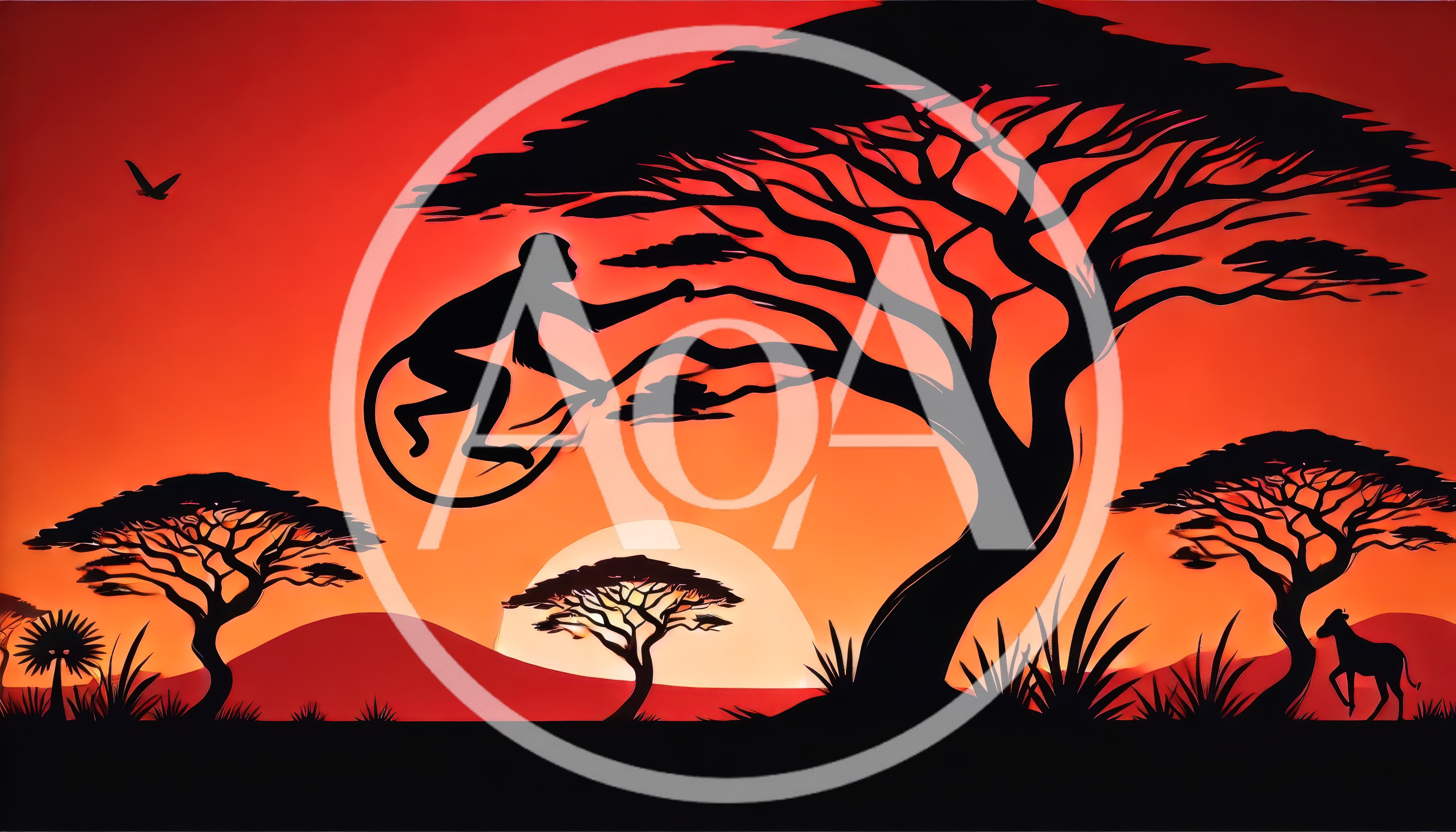 Silhouette Of A Monkey Swinging In An African Savanna