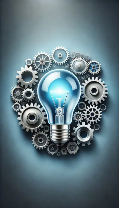 Light Bulb Surrounded By Mechanical Gears
