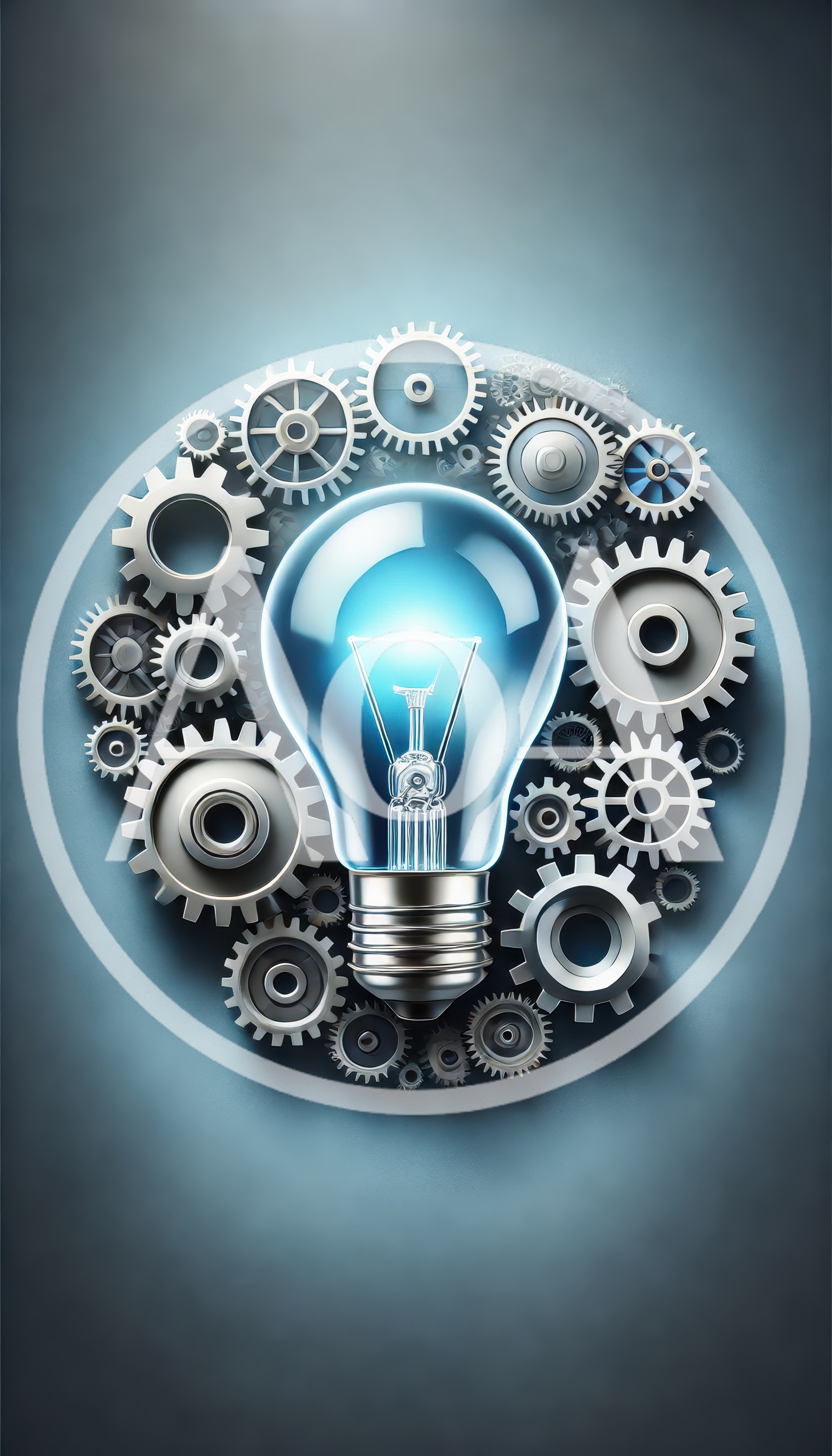 Light Bulb Surrounded By Mechanical Gears